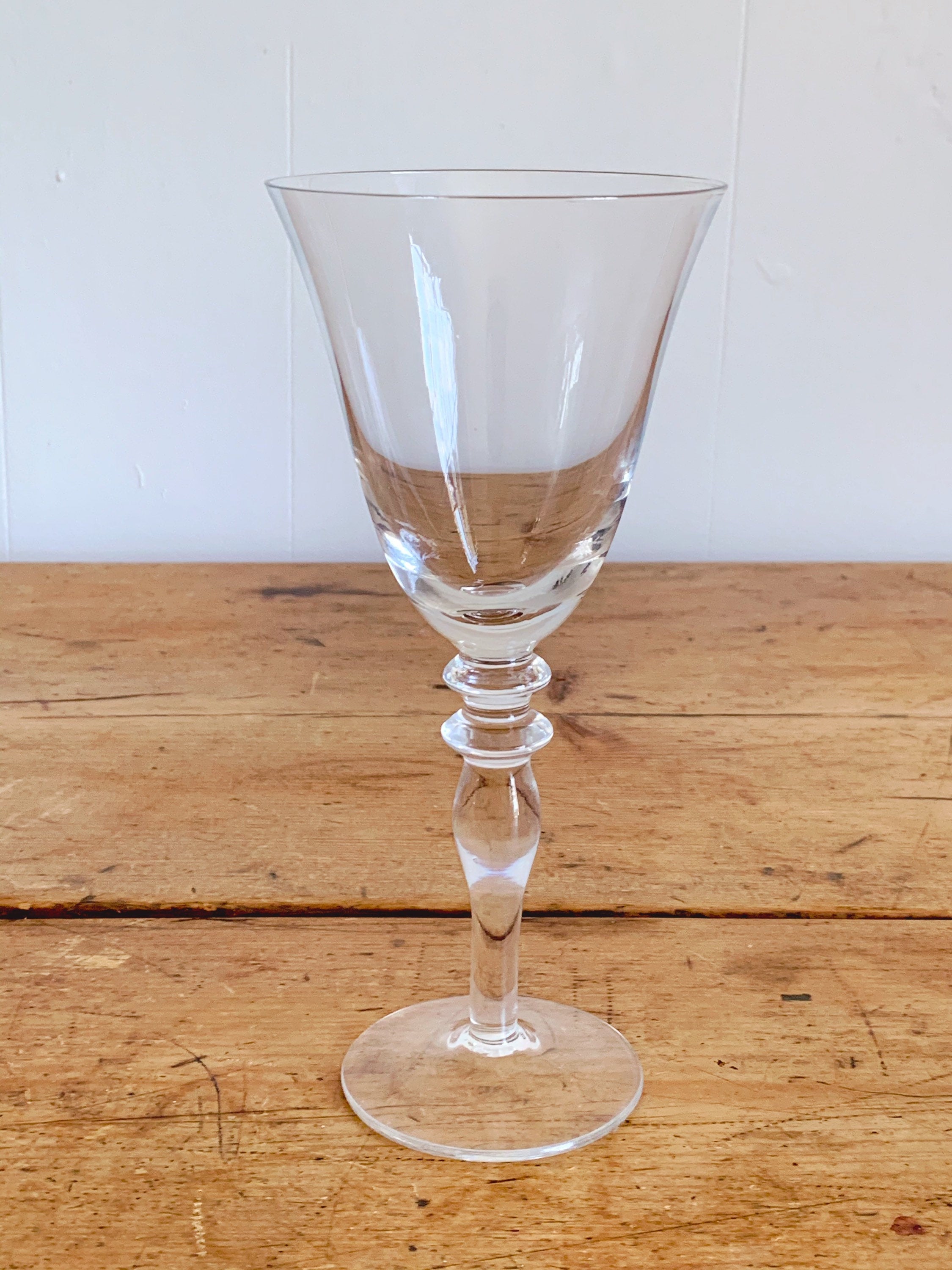 Pair of Vintage Mouth Blown Clear Crystal Wine Glass or Water Goblet