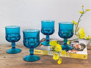 Vintage Indiana Glass Kings Crown Blue Thumbprint Glass Goblets in Set of 2 or 4 | Mid Century Wine, Juice and Water Glasses | Gift for Her