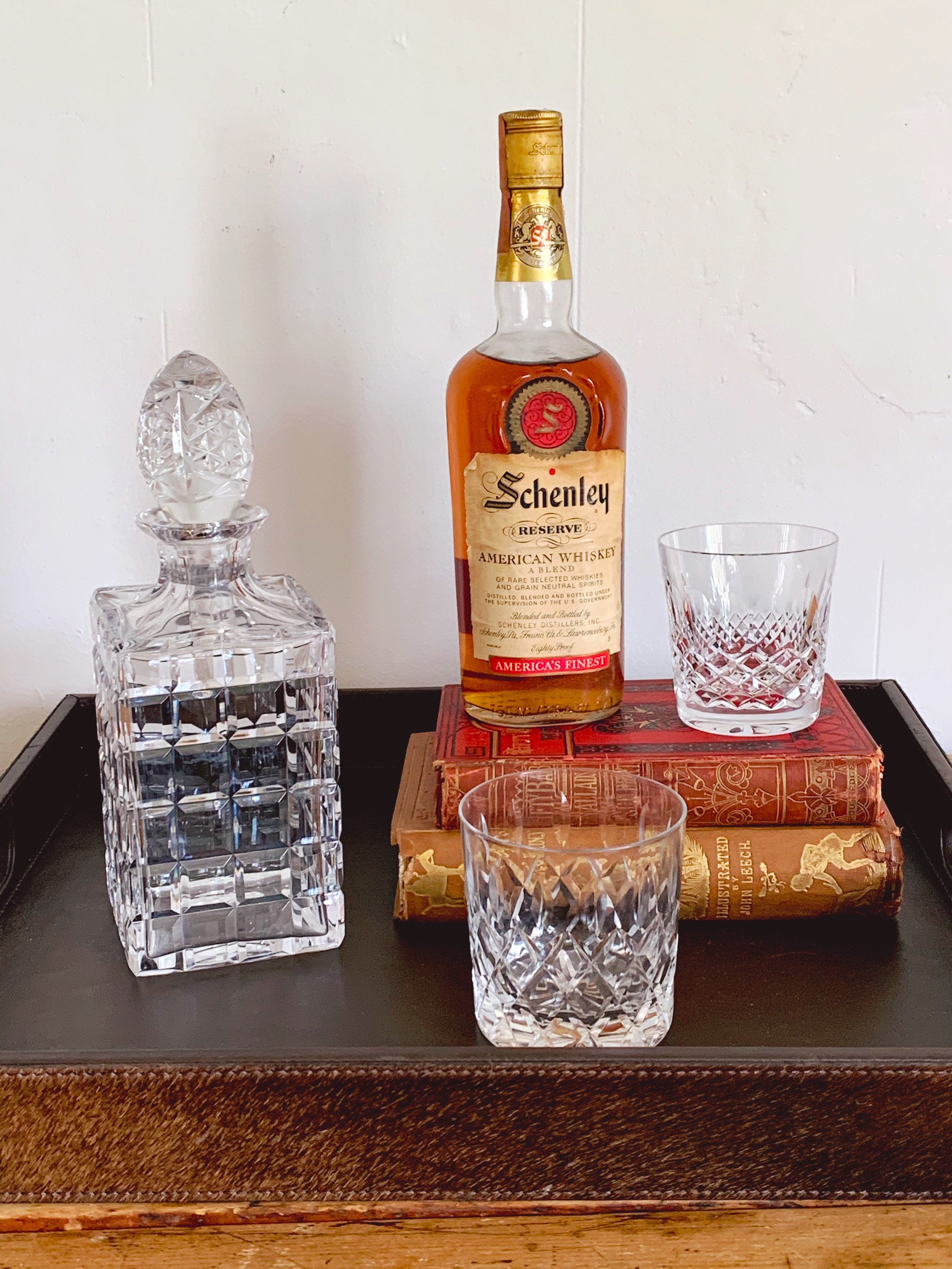 Vintage Square Cut Crystal Glass Decanter with Solid Crystal Stopper | Whiskey Decanter Barware | Gift for Him Father's Day Gift