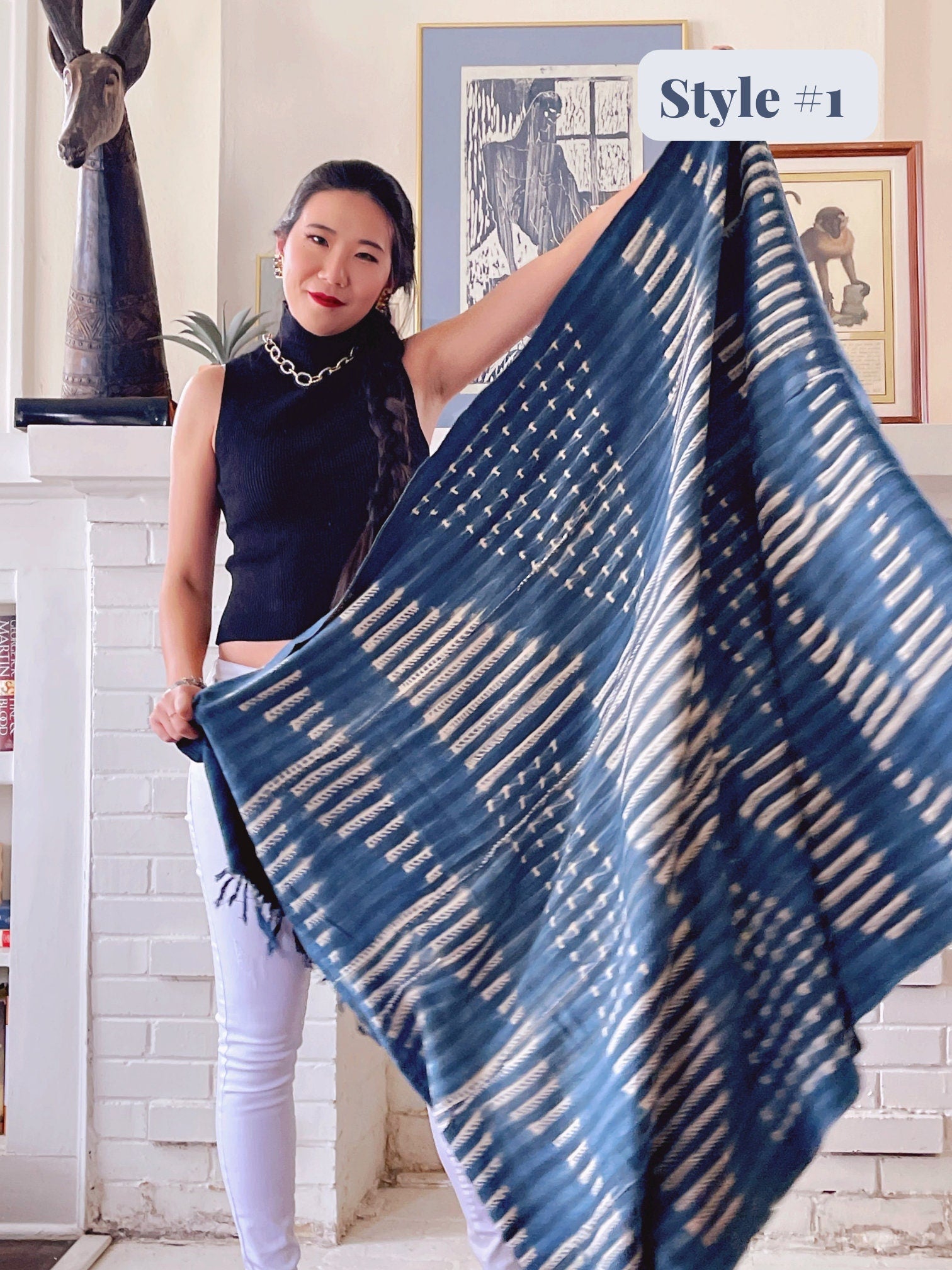 Vintage Indigo African Mud Cloth | Hand Woven Blue and White Patterned Throw Blanket | Light Woven Rug | Boho Chic Wall Tapestry Textile