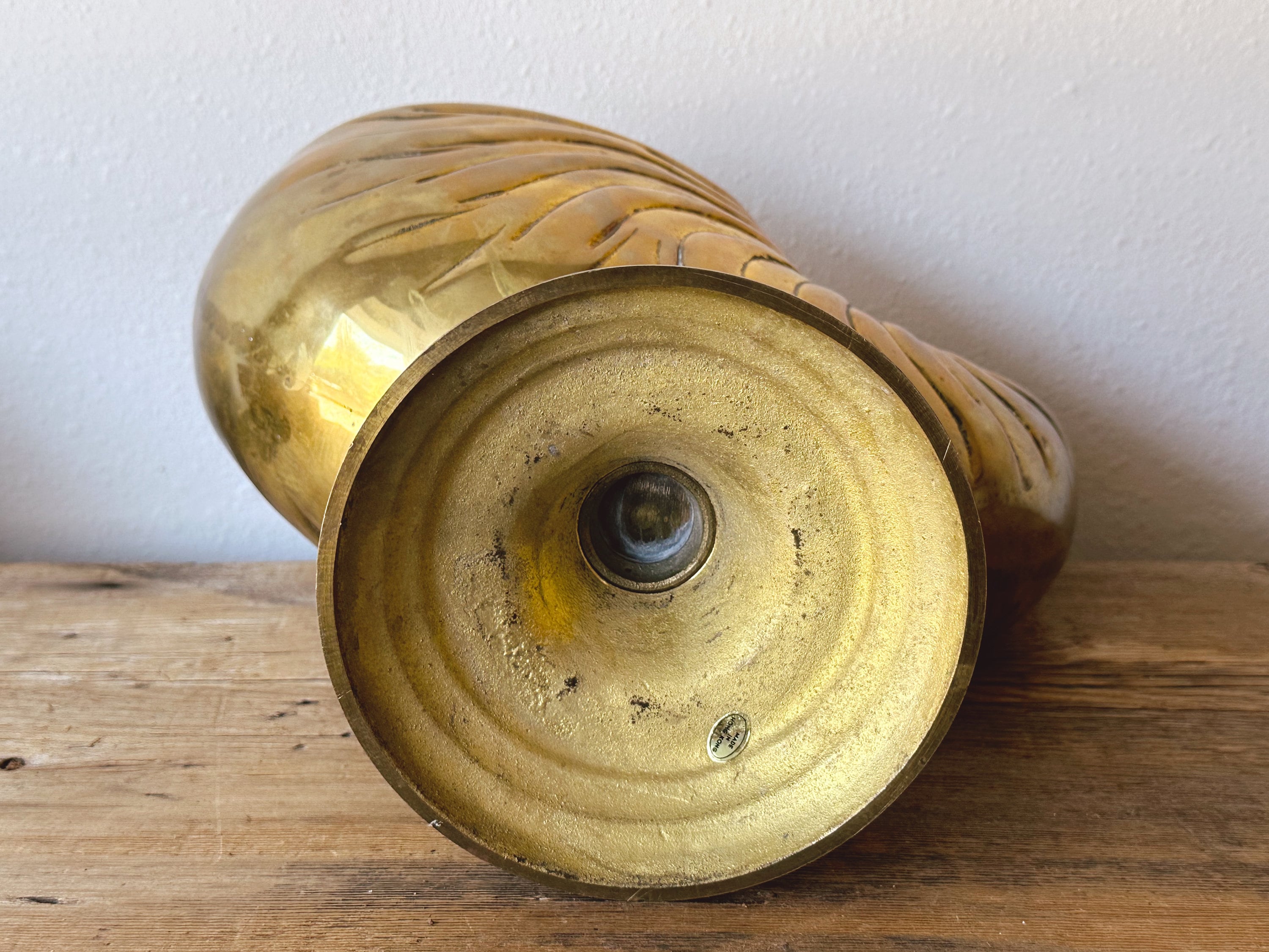 Large Vintage Modernist Brass Nautilus Sea Shell Sculpture, Vase, Wine, Lynx Hollow Antiques
