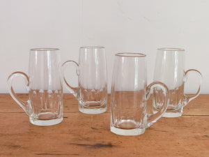 Vintage Hand Blown Irish Coffee Glass Mug with Applied Handle in Set of 2 or 4 | Heavy Weight Beer Pint and Water Glasses