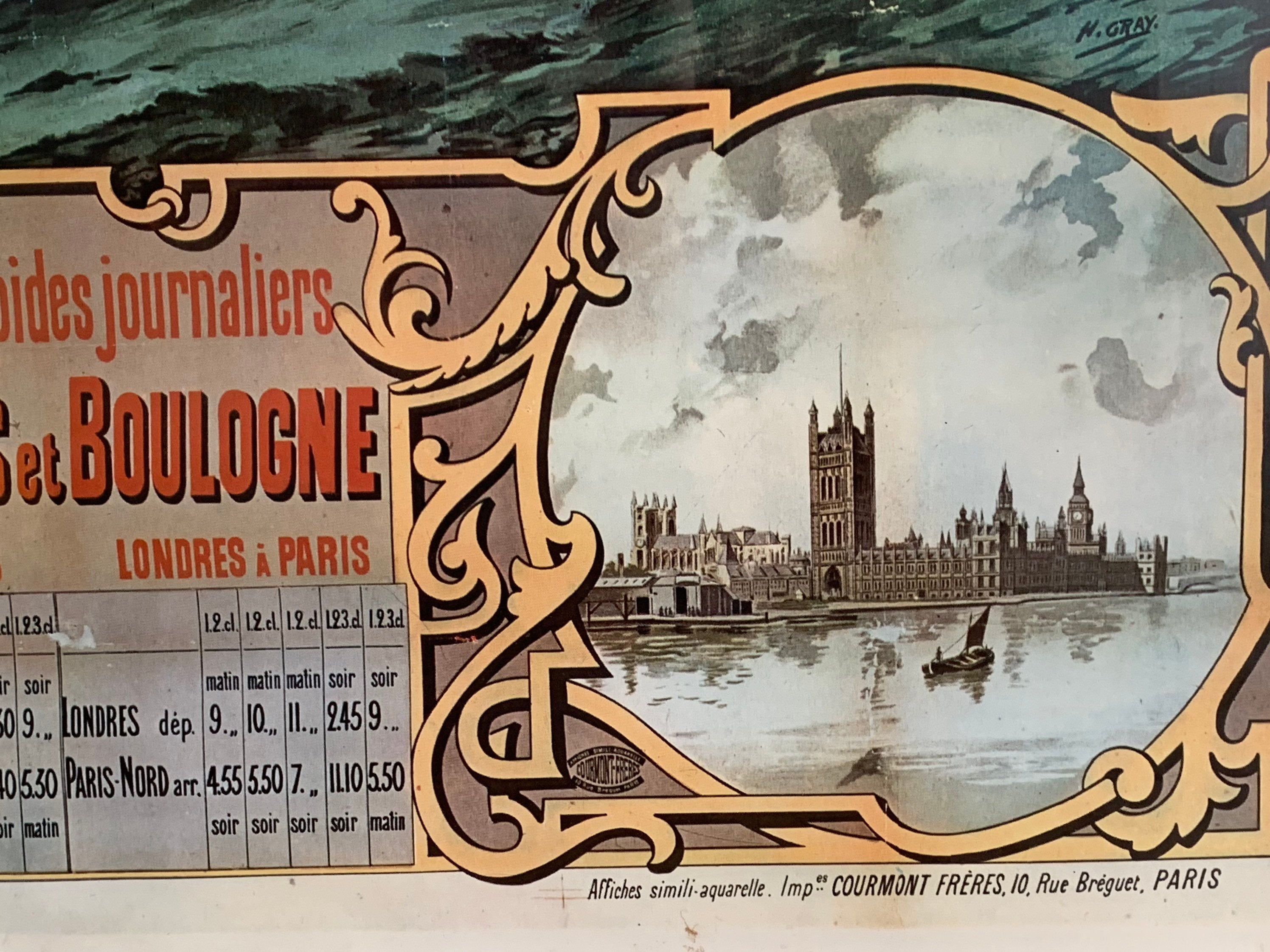 Early 20th Century French Poster for the Northern Paris Railroad Travel from Paris to London Framed | Paris a Londres Wall Decor