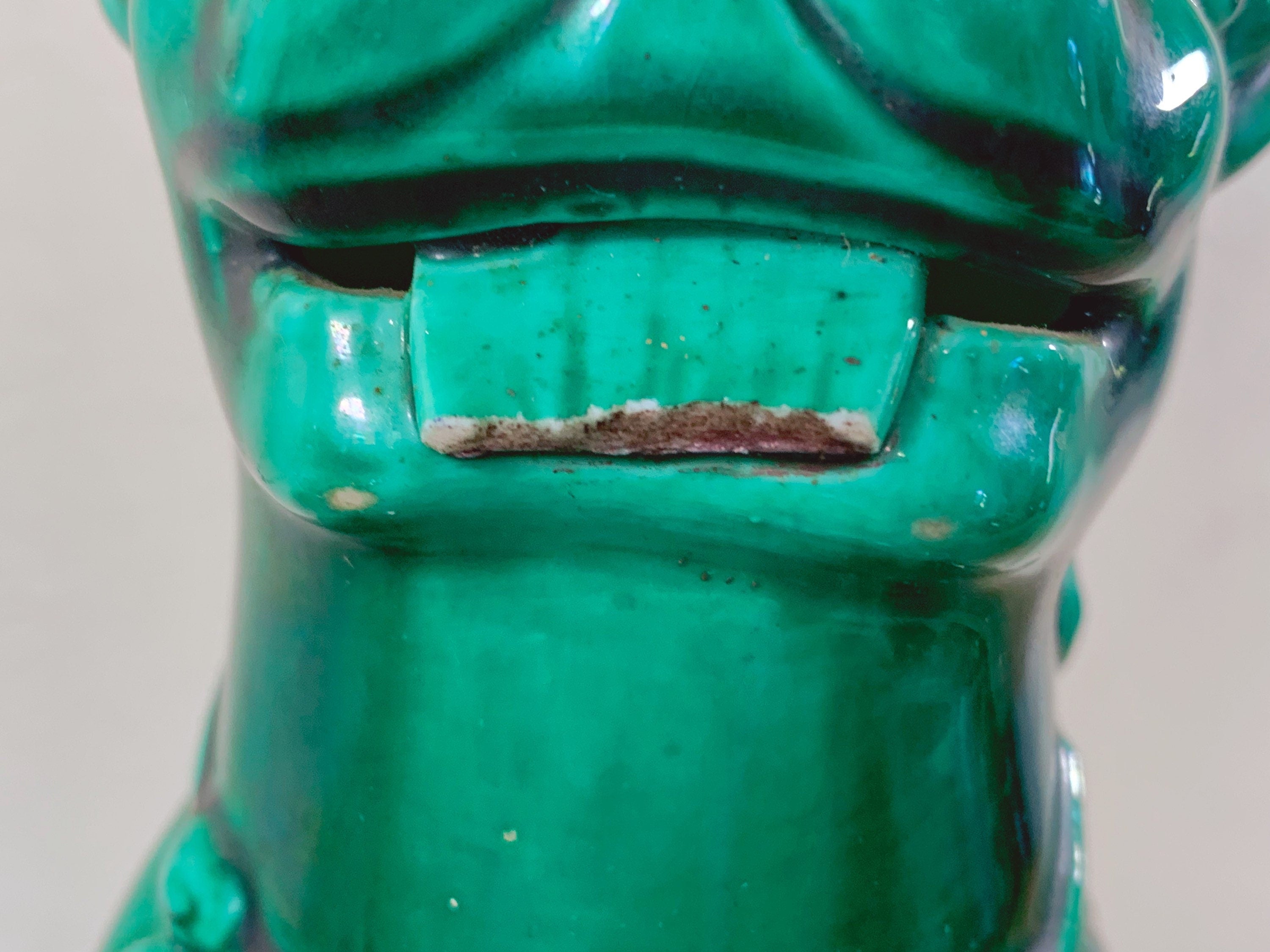 Vintage Emerald Green Glazed Ceramic Foo Dog Statue by Bidasoa Made in Spain | Asian Inspired Home Decor