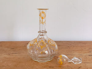 Antique 18th Century Hand Blown Glass Decanter with Gold Enamel Paint and Blown Glass Stopper | Liquor Decanter Barware Gift for Her