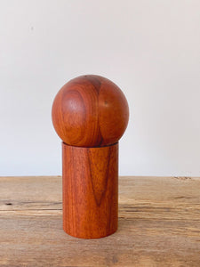 Vintage Danish Modern Geometric Walnut Wood Ball + Cylinder Stacking Salt & Pepper Shaker Set | Mid Century Modern Tableware