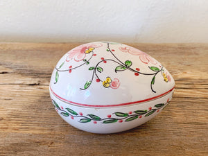 Vintage 1965 Anfora Agueda Portuguese Hand Painted Egg Shaped Porcelain Jewelry Box with Lid | Keepsake Storage Box | Gift for Her