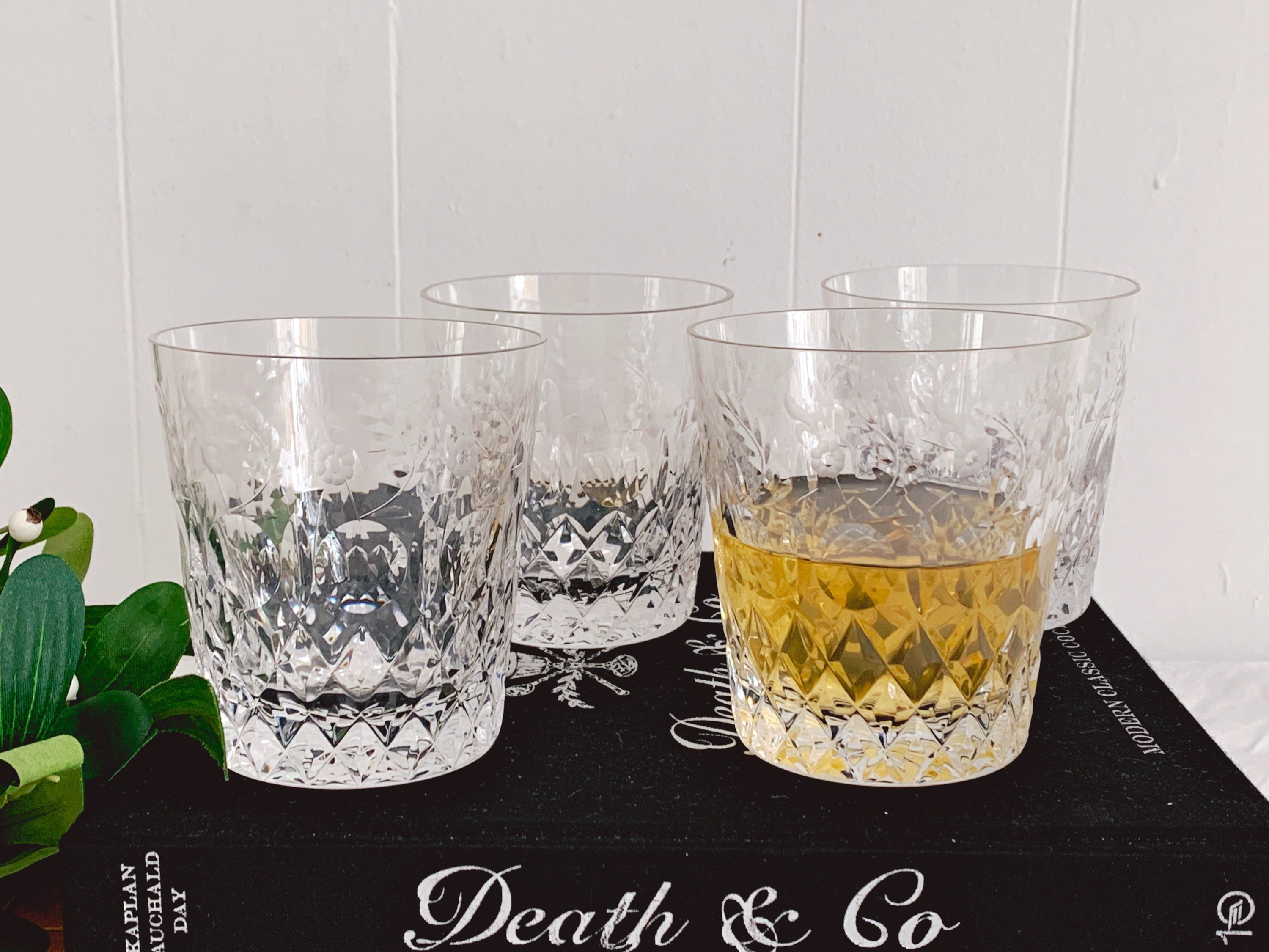 Vintage Rogaska Crystal Double Old Fashioned Glasses in Gallia Pattern | Etched Whisky Rocks Glasses Barware | Set of 2, 4 or 6