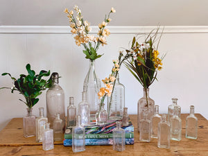 Assorted Antique Clear Glass Bottle | Farmhouse Decor Flower Vase | Vintage Water, Soda, Medicine, Ink Bottle Collection