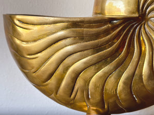Large Vintage Brass Nautilus Sea Shell Planter | Hollywood Regency Pedestal Cachepot | Nautical Bookshelf Decor | Housewarming Gift
