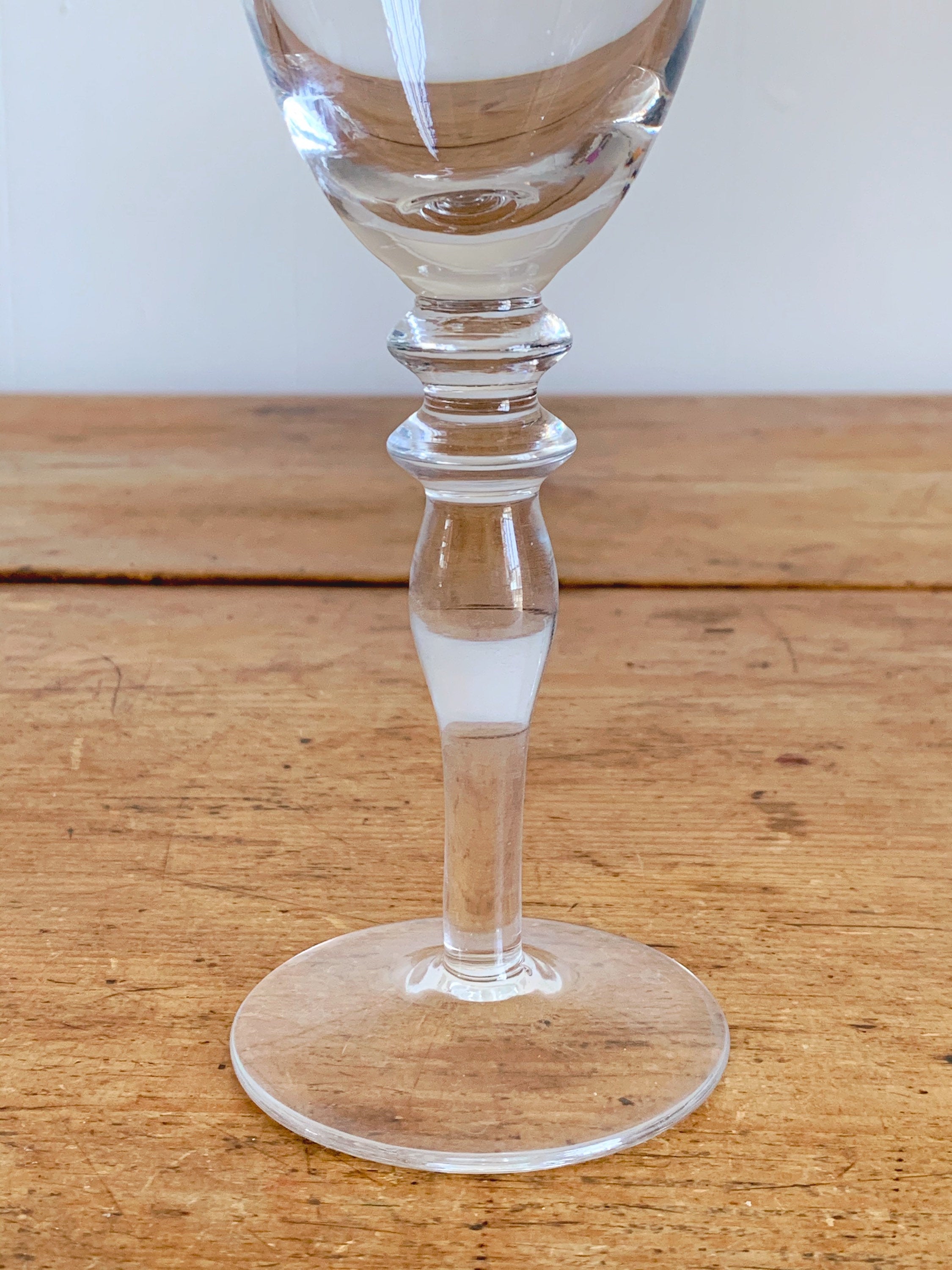 Pair of Vintage Mouth Blown Clear Crystal Wine Glass or Water Goblet