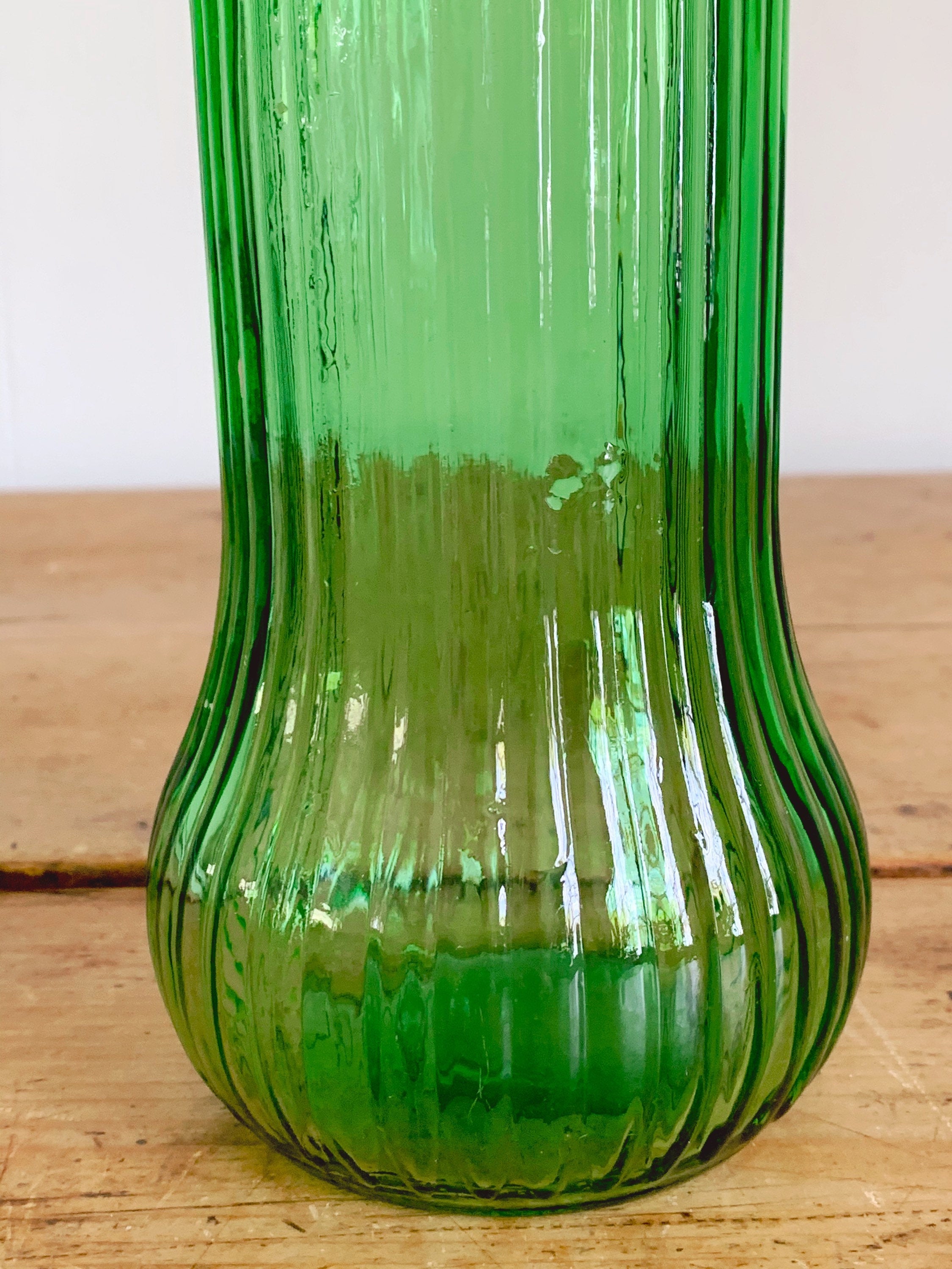 Assorted Vintage Hand Blown Green Ribbed Glass Flower Vases | Home Decor Gift for Her Housewarming Gift Mother's Day Gift
