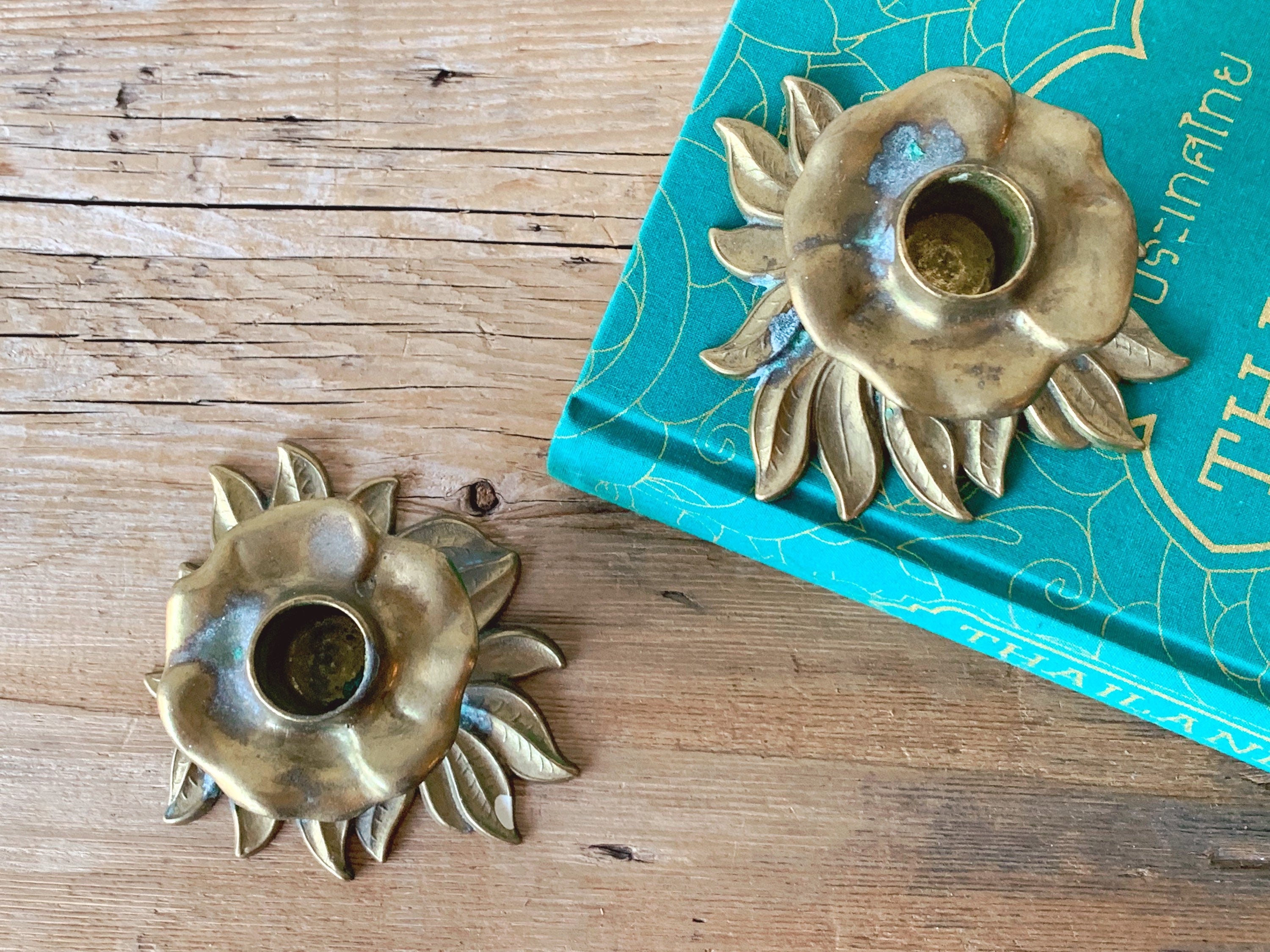 Pair of Vintage Brass Taper Candle Holders by Gilde Handwerk | Floral Candlesticks Christmas Home Decor Table Setting | Gift for Her