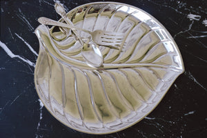 Vintage Mid-Century Silver-Plated Serving Platter | Large Tropical Leaf Design Tray by International Silver Company - Urban Nomad NYC