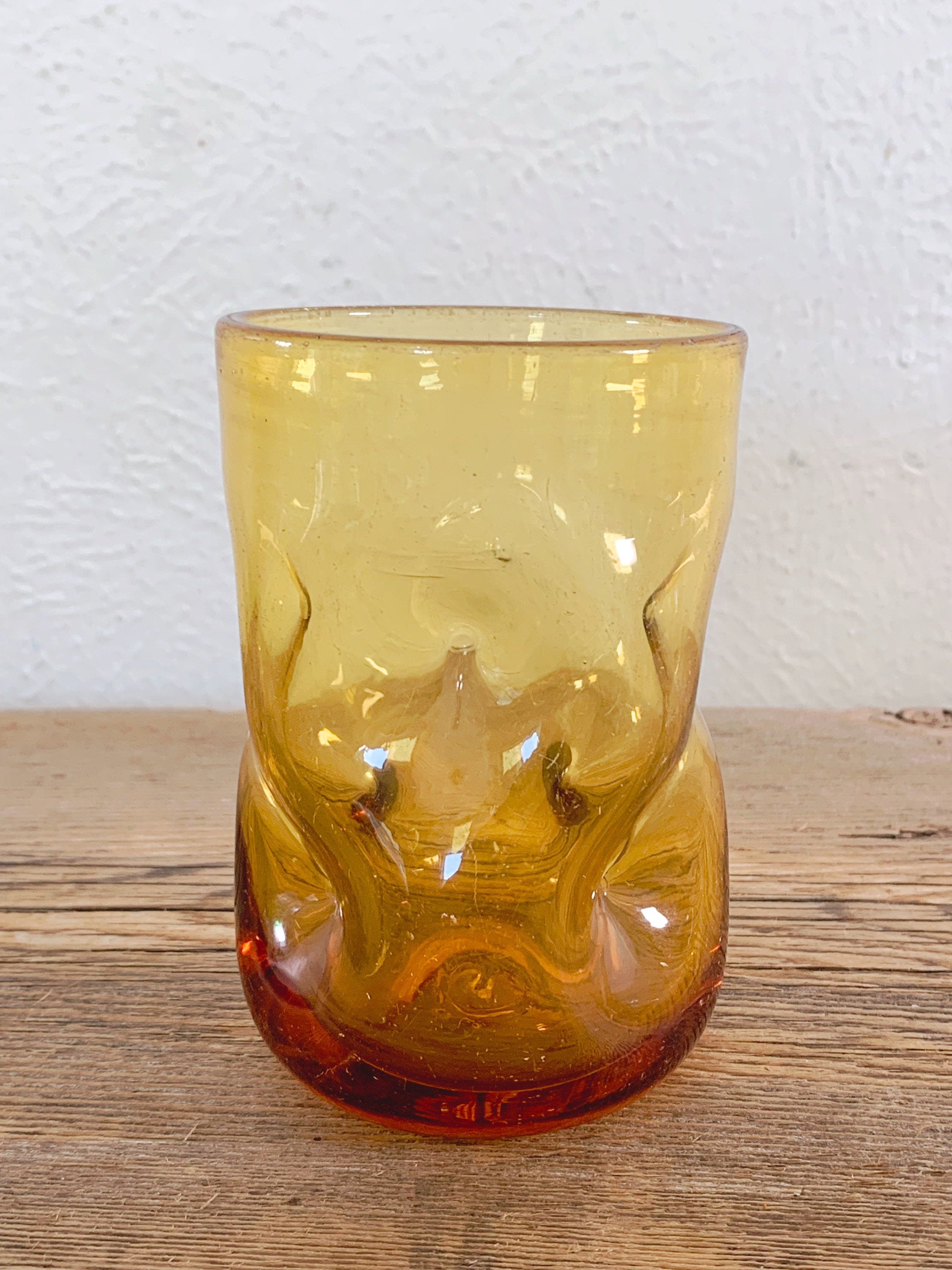 Yellow Drinking Glasses, Amber Glass Water Tumblers, Vintage