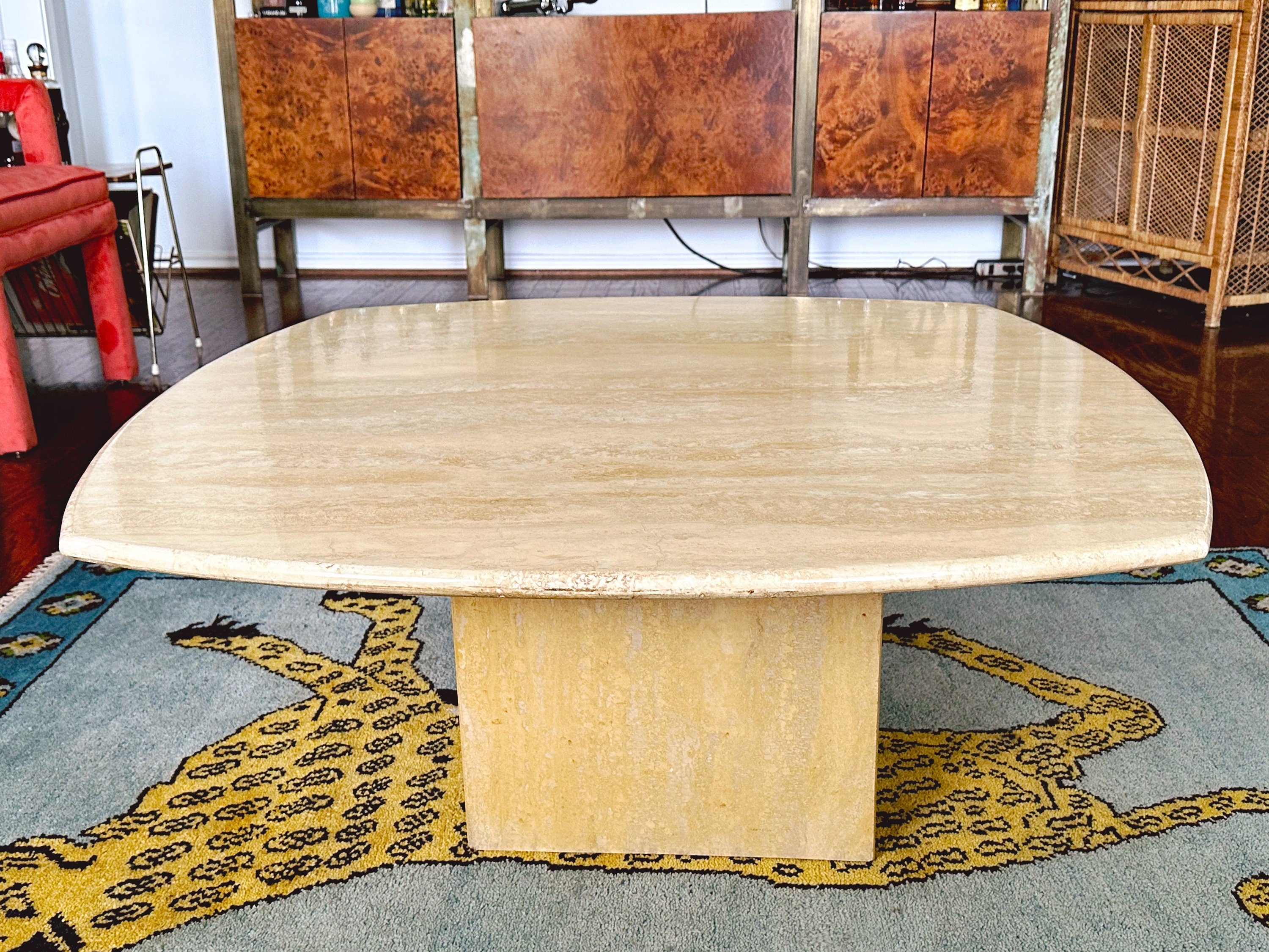 Vintage 1980s Italian Travertine Coffee Table | SHIPPING NOT FREE | Cream Colored Marble Natural Stone Postmodern Living Room Furniture
