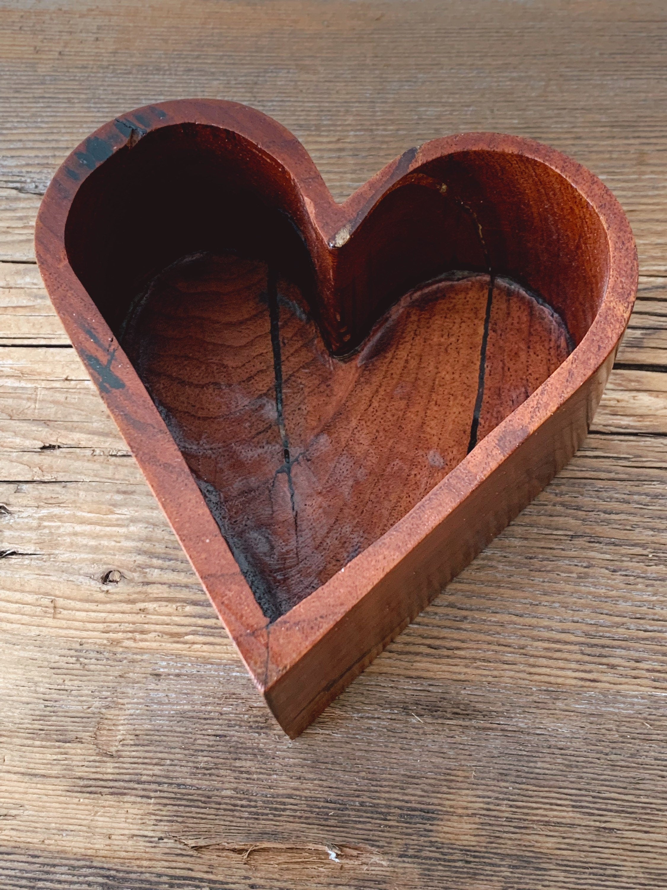 Vintage Hand Carved Heart Shaped Wood Jewelry Box with Lid | Storage Keepsake Box Office Decor | Gift for Her Valentine's Day Gift