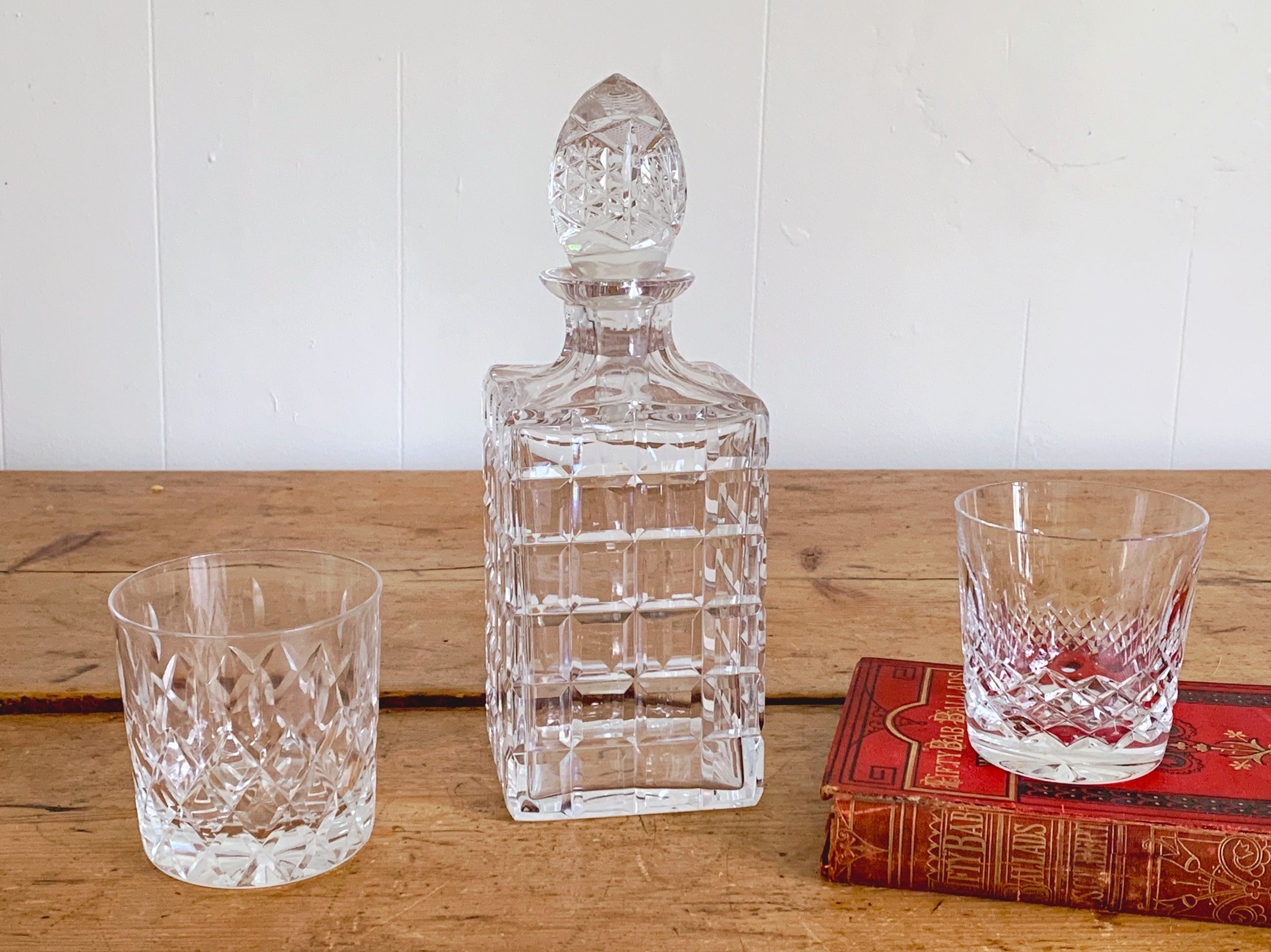 Vintage Square Cut Crystal Glass Decanter with Solid Crystal Stopper | Whiskey Decanter Barware | Gift for Him Father's Day Gift