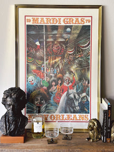Vintage 1979 Mardi Gras New Orleans Poster in Gold Metal Frame Signed by Noel Rockmore Edition 47/500 | Carnival Poster Gallery Wall Decor