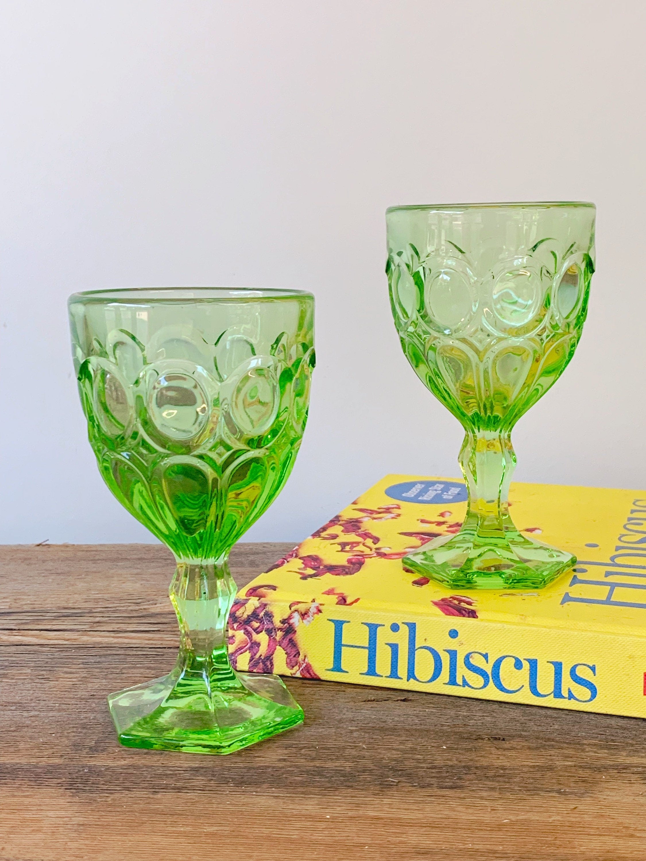 Vintage 1970s Small Fostoria Crystal Moonstone Apple Green Wine Goblets or Cordial Glasses | Barware in Set of 2, 4 , 6 or 8 | Wedding Gift