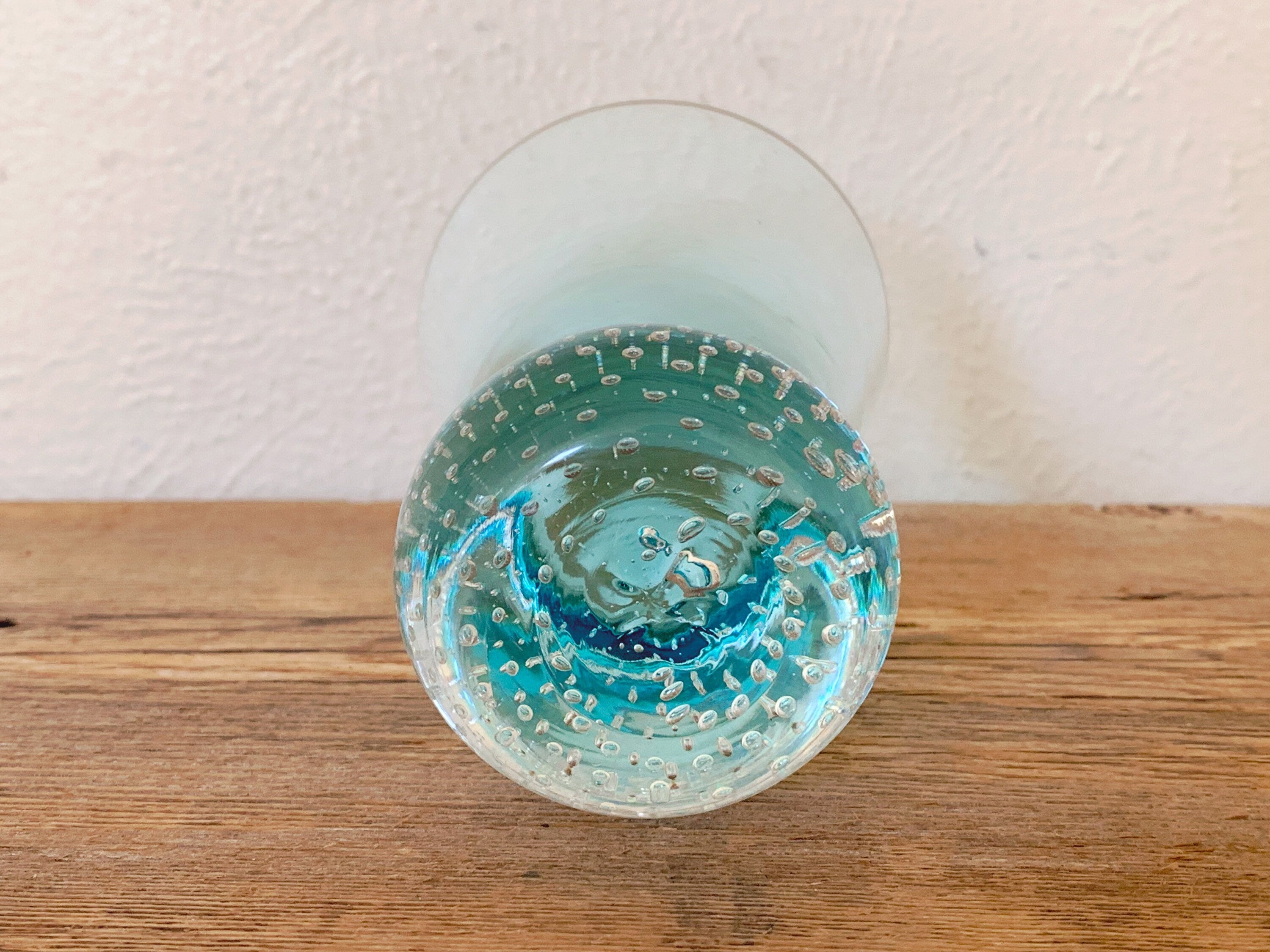 Pair of Vintage Bubble Ball Base Colored Wine Glasses in Green and Blue | Hand Blown Art Glass Barware | Gift for Her | Housewarming Gift