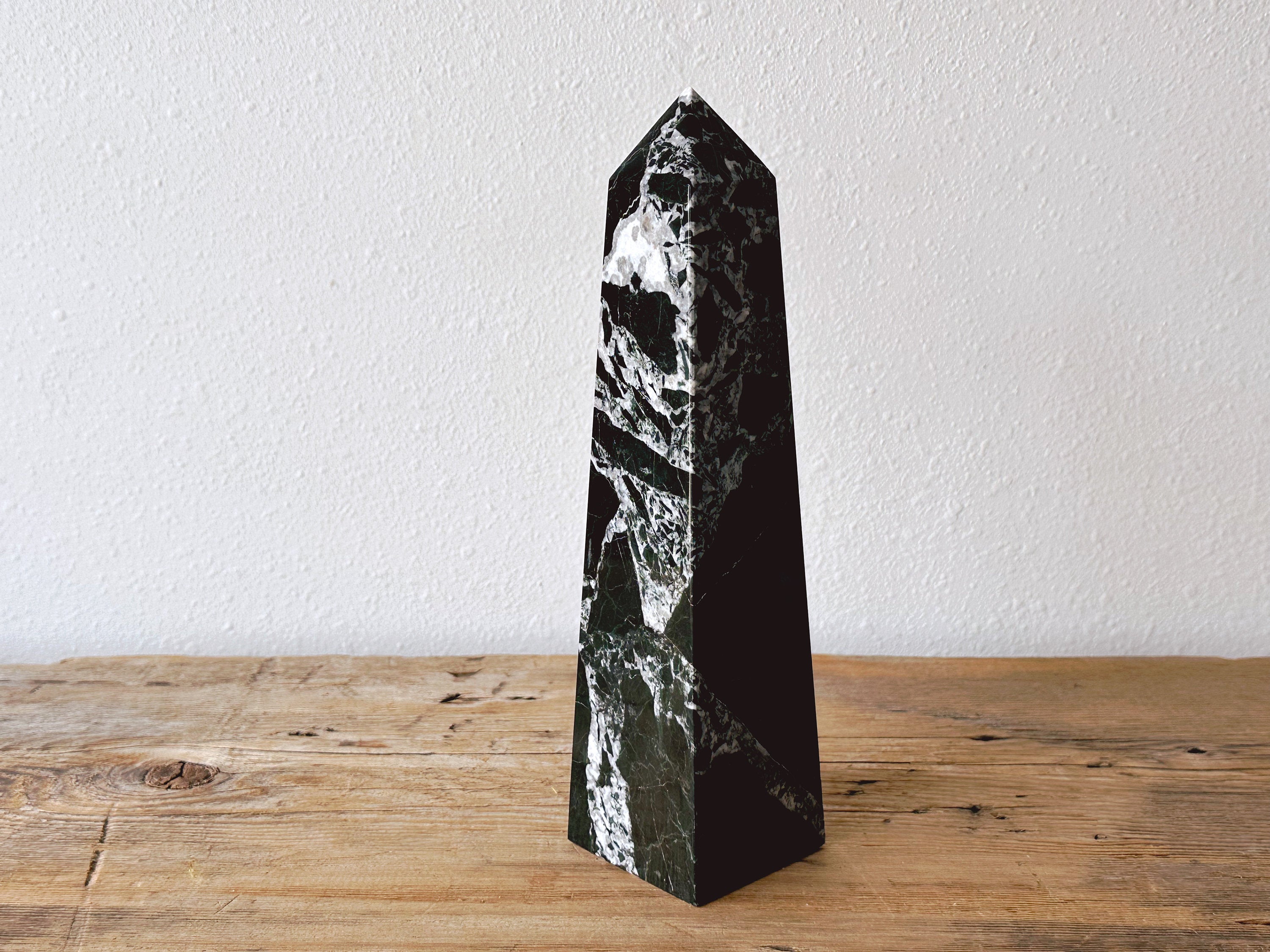 Vintage Tall Black and White Zebra Marble Obelisks Paperweight | Natural Stone Pyramid Desktop Accessory Office and Bookshelf Decor