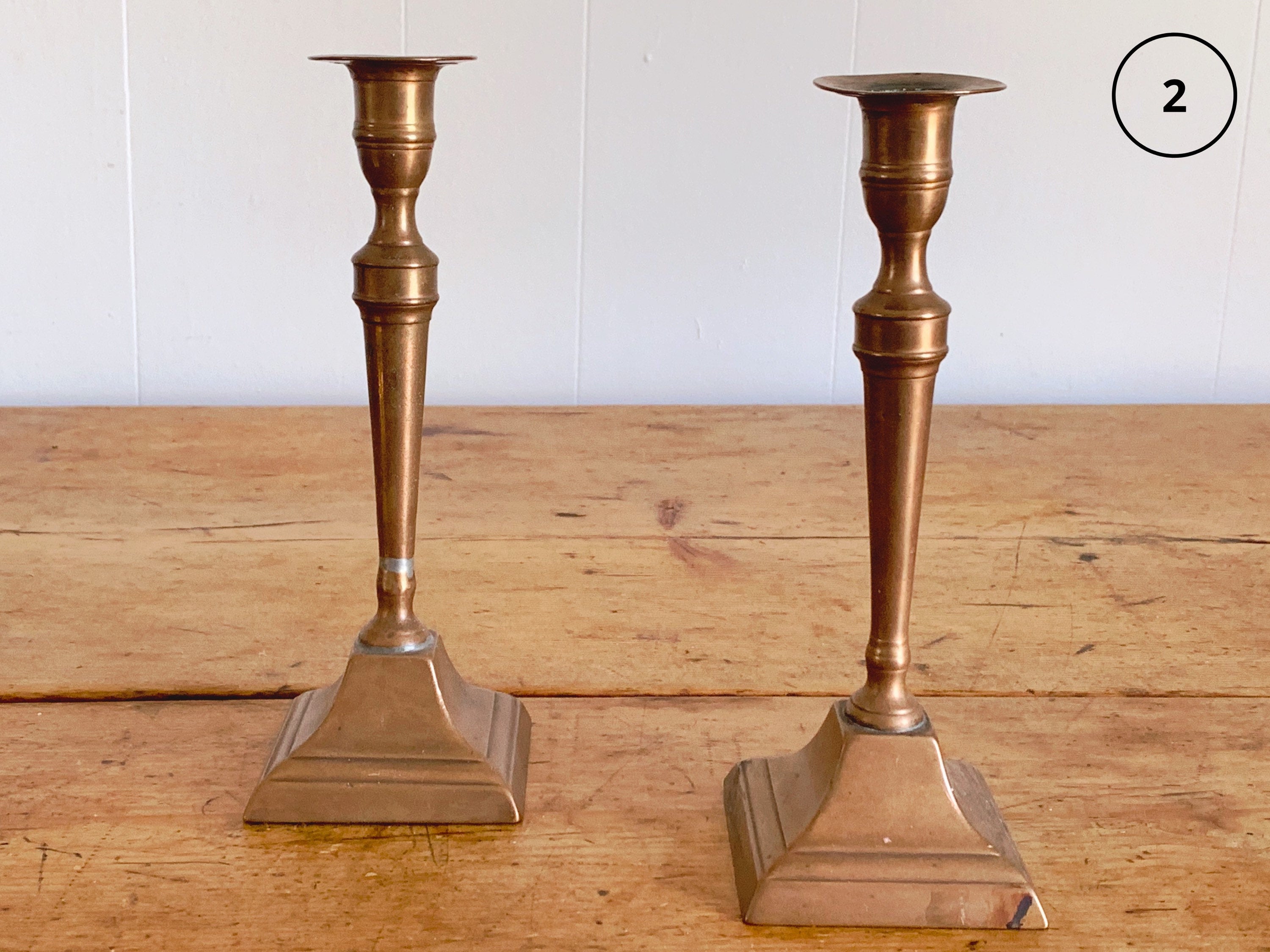 NEW STYLES ADDED! Assorted Pairs of Vintage Brass and Copper Taper Candlestick Holders and Long Candle Snuffer | Farmhouse Home Decor