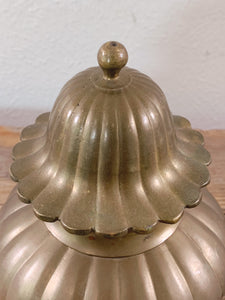Vintage Aged Brass Urn Ginger Jar | Flower Shape with Lid | Made in India | Boho Chic Flower Vase Asian Inspired Home Decor | Gift for Her