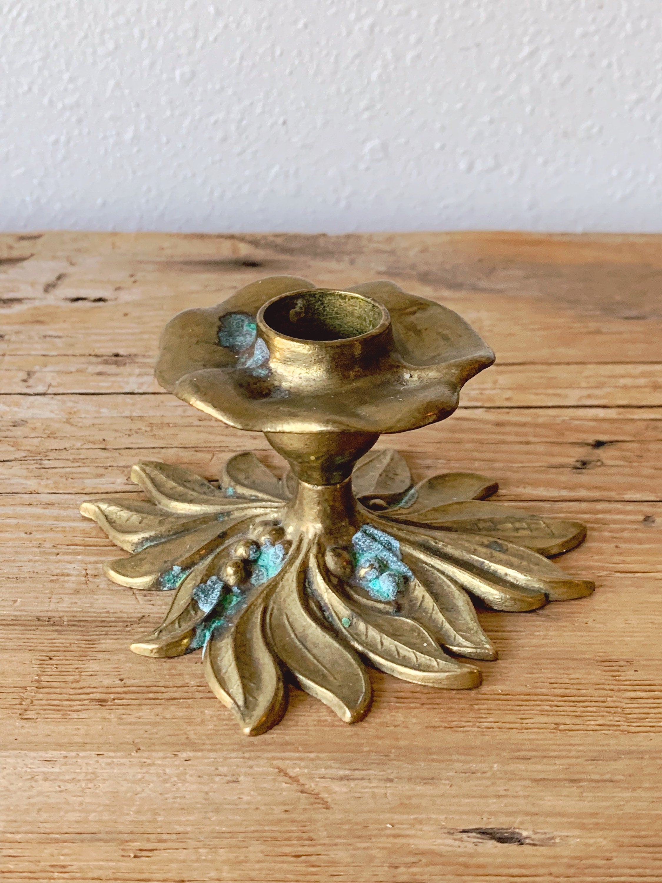 Vintage Brass Chamber Stick Candlestick Candle Holder With Wood Handle