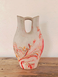 Large Vintage Nemadji Pottery Wedding Vase in Pink and Cream | Southwestern Style Home Decor | Mid-Century Ceramic Vase | Wedding Gift