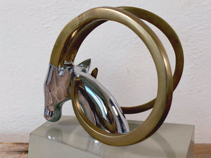 Pair of Vintage 1980s Brass and Chrome Ibex Bookends | Mid Century Library and Office Decor | Ram Gazelle Deer Head Bookends | Gift for Him