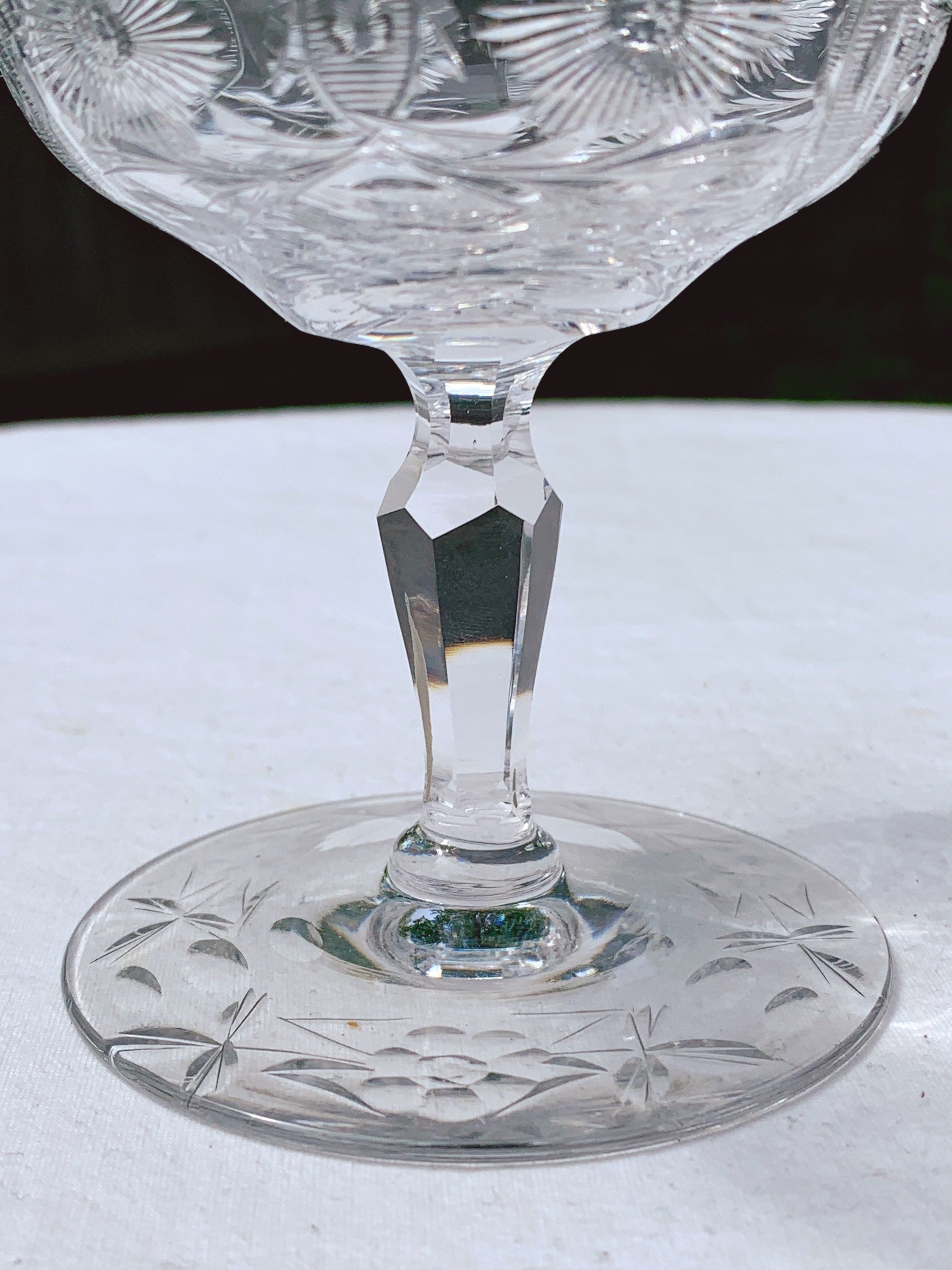 Vintage Floral Etched Clear Glass Cocktail, After Dinner Glasses- Set of 6