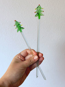 Set of 4 Vintage Handblown Glass Christmas Tree Swizzle Sticks | Art Glass Cocktail Stirrer | Bar Accessory Tool | Holiday Gift for Her