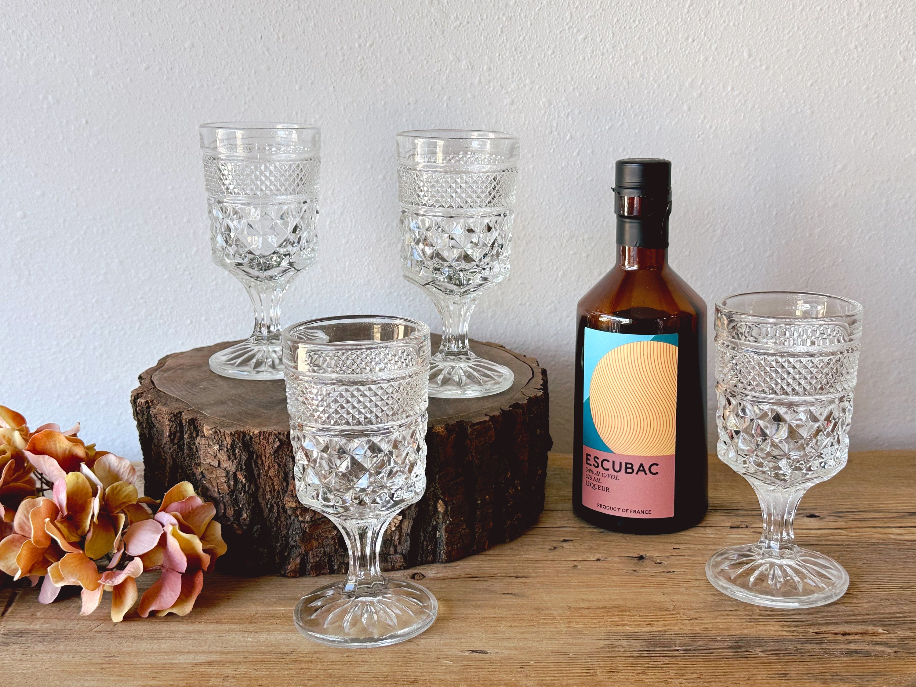 Vintage Pressed Glass Wexford Small Goblets in Set of 2 or 4 | Mid Century Anchor Hocking Barware Wine and Cordial Glasses | Housewarming