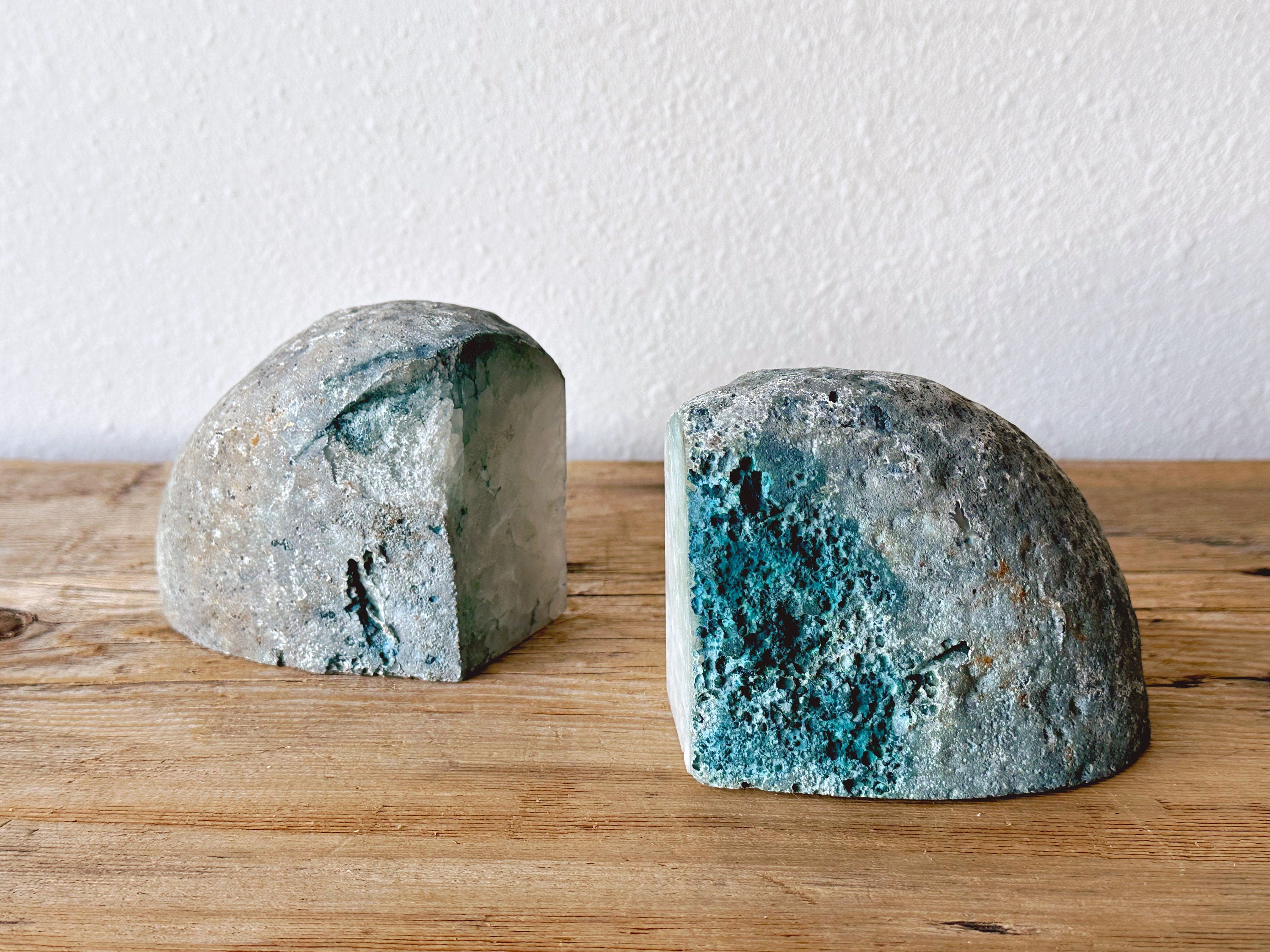 Pair of Natural Brazilian Agate Geode Stone Bookends | Blue Banded Agate Gemstone Bookends | Office Bookshelf Decor | Housewarming Gift
