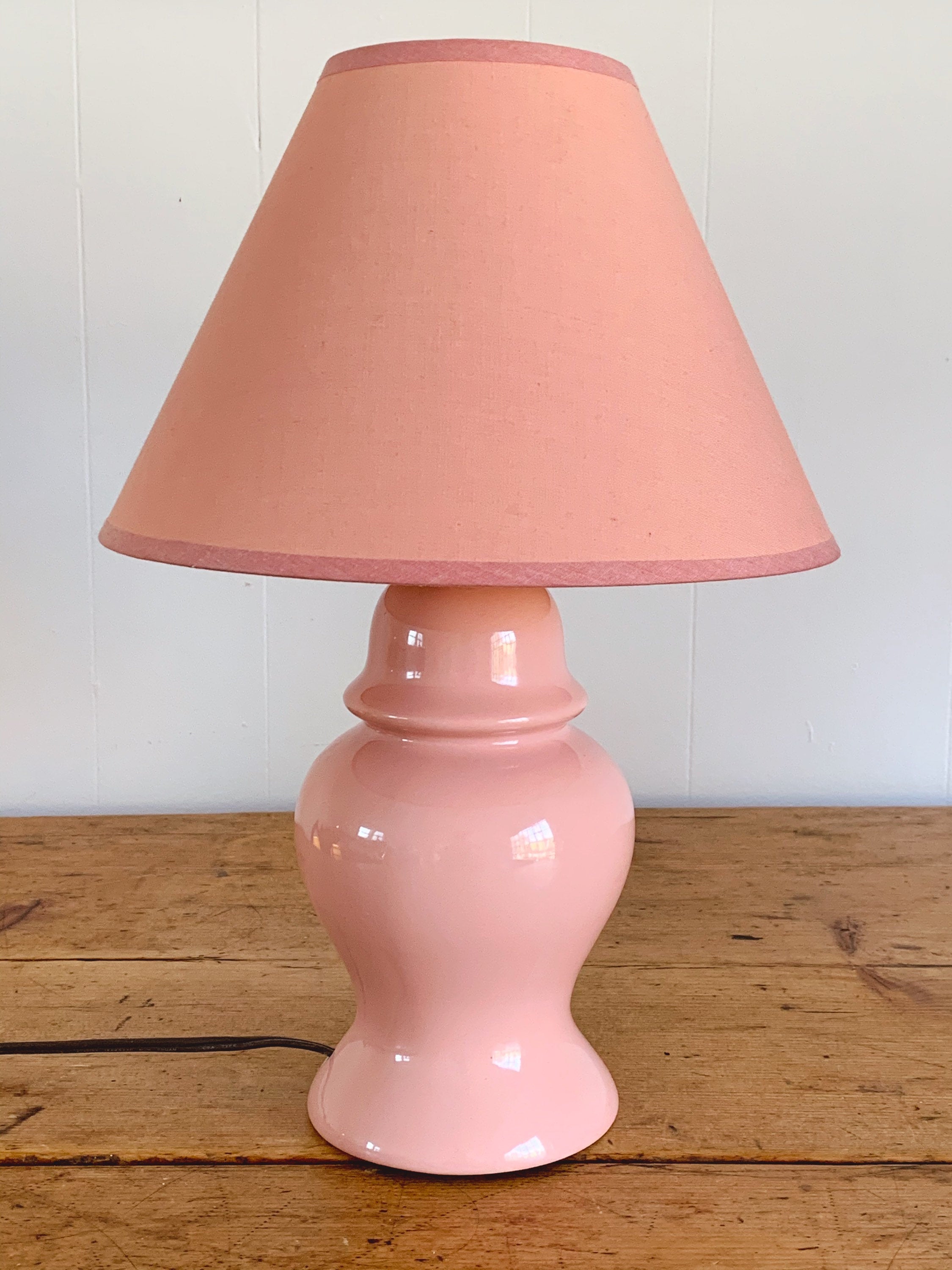 Vintage Ceramic Table Lamp in Millennial Pink and Powder Blue with Matching Shade | 15" and 13" Kids Room Lighting Nursery Decor