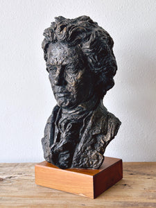 Vintage 1961 Bust of Beethoven Sculpture on Wood Pedestal Stand by Austin Productions Inc | Mid-Century Modern Mantle Home Decor
