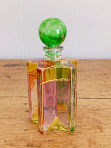 Vintage Hand Made Multi-Colored Art Glass Perfume Bottle in Star Shape with Round Stopper | Vanity Decor Gift for Her Valentine's Gift