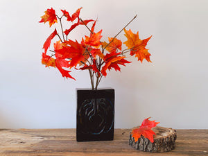 Mid Century Modern High Gloss Black Ceramic Flower Vase | Vintage Square Table Vase or Lamp Base Home Decor