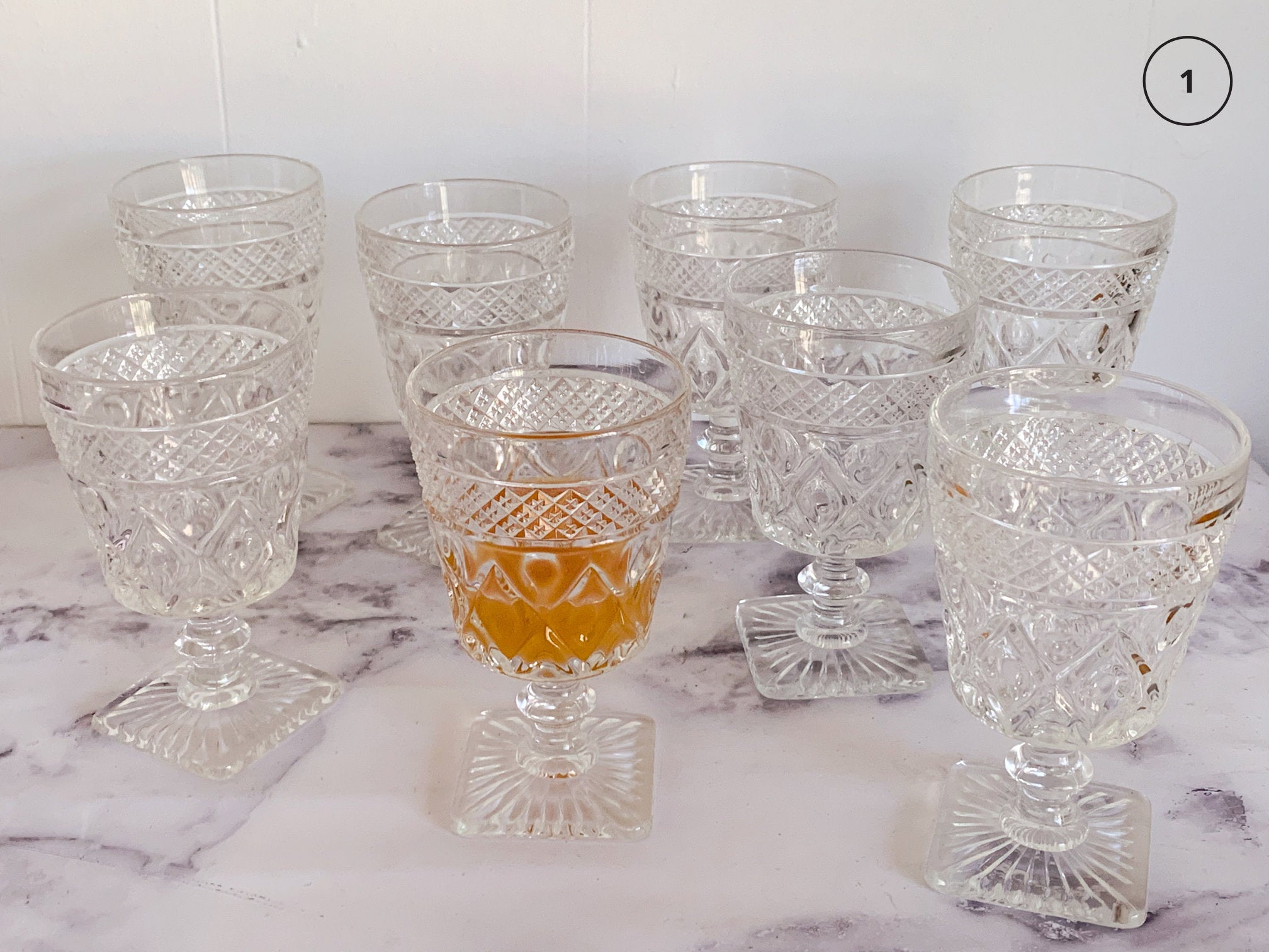 Mix and Match Vintage Pressed Clear Glass Goblets and Tumblers | Mid Century Juice and Water Glasses
