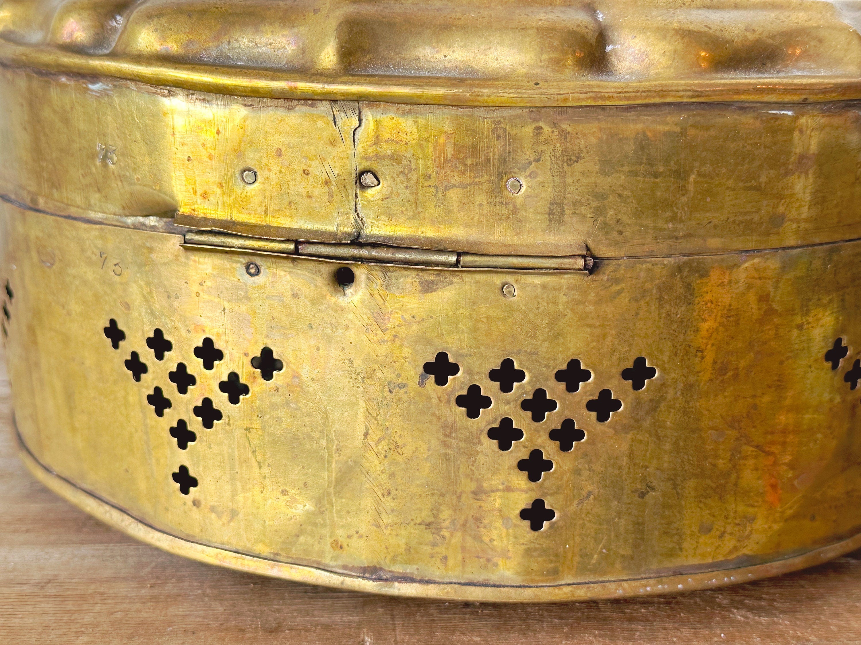 XL Vintage Pierced Brass Round Cricket Box Made in India | Boho Chic Home Decor Storage Box | Jewelry Box Keepsake Box | Home Organization