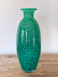 Vintage Hand Blown Studio Art Glass Vase in Green Peacock Colors | Flower Vase Contemporary Home Decor | Mother's Day Gift Housewarming Gift