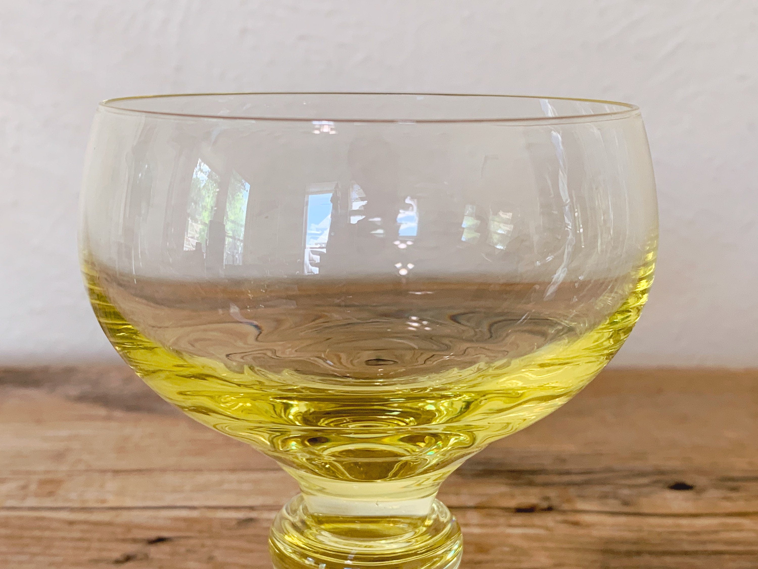 Vintage Sunshine Yellow Goblets in Set of 2 or 4 | Mid Century Light Amber Round Glass Wine Glass | Gift for Her | Housewarming Gift