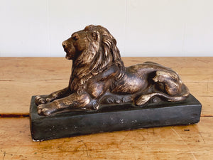 Vintage Crouching Lion on Plinth Paperweight Desktop Statue | Animal Sculpture Office Decor | Gift for Him Father's Day Gift