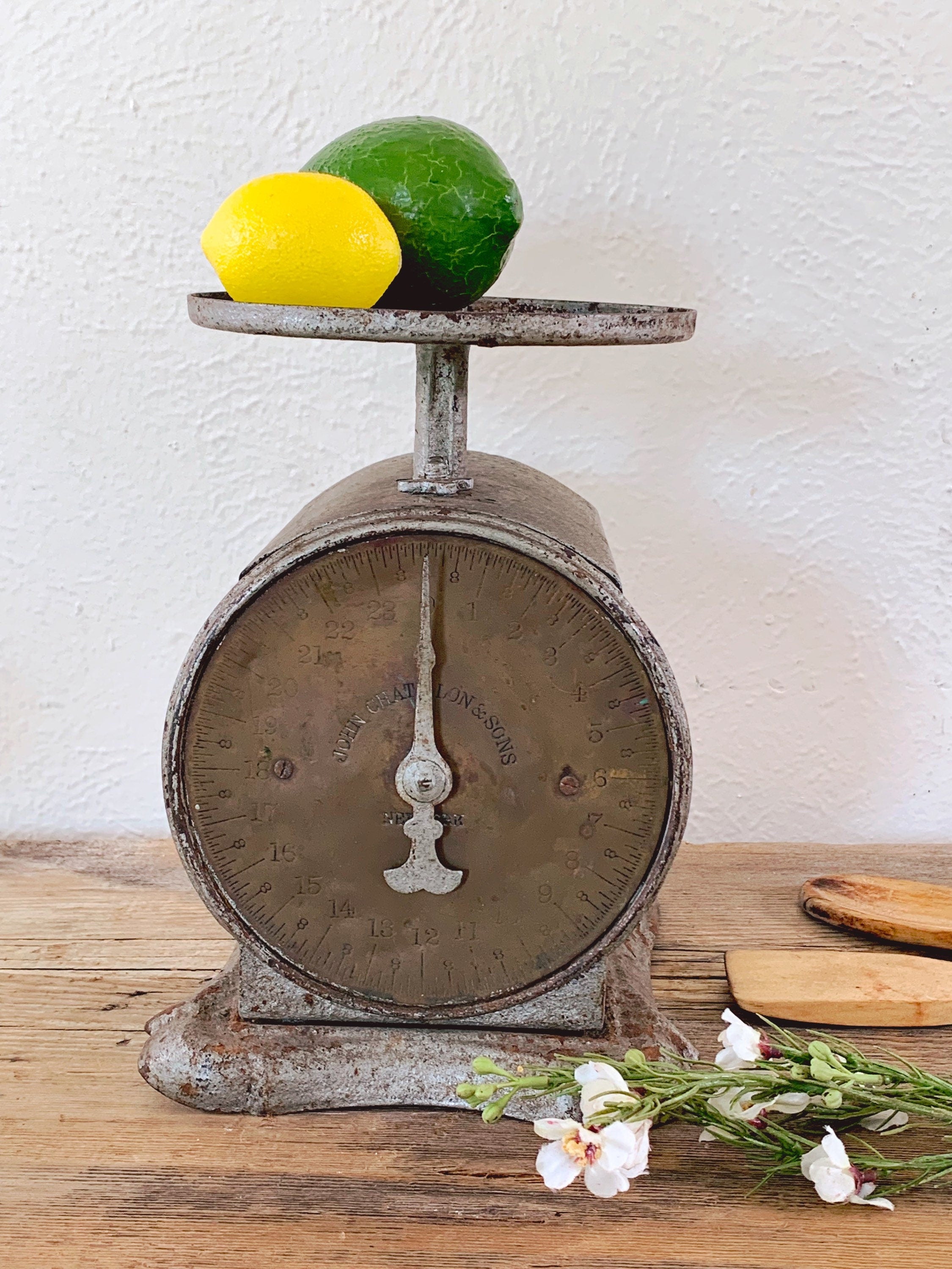 Antique 1800s John Chatillon & Sons 24 LB NY Scale with Brass Face | For Restoration Parts Display | Vintage Rustic Farmhouse Kitchen Decor