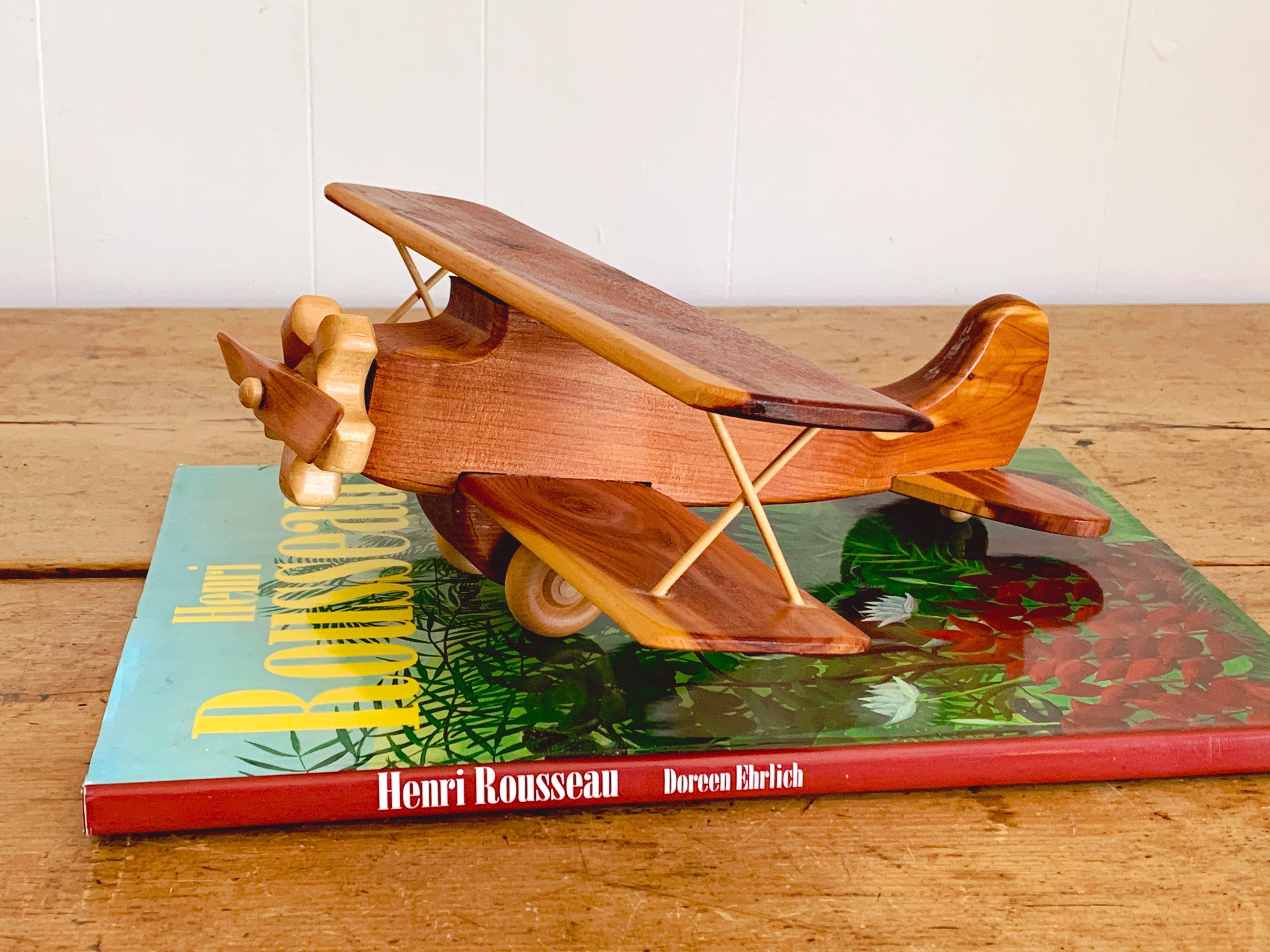 Vintage Handmade Wooden Biplane Signed by Artist 1993 | Toy Airplane Model Kids Room Nursery Decor