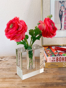 Contemporary Asymmetrical Rectangular Block Clear Crystal Bud Vase | Modern Flower Vase Home Decor | Mother's Day Gift Housewarming Gift