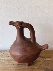 Pair of Vintage Hand Made Pottery Mexican Folk Art Bird Vessels | Terracotta Duck Vase with Handle | Rustic Southwestern Style Home Decor