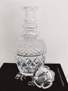 Vintage 19th Century Prussian Style Hand Blown and Cut Crystal Glass Decanter | Antique Barware Bar Cart Decor