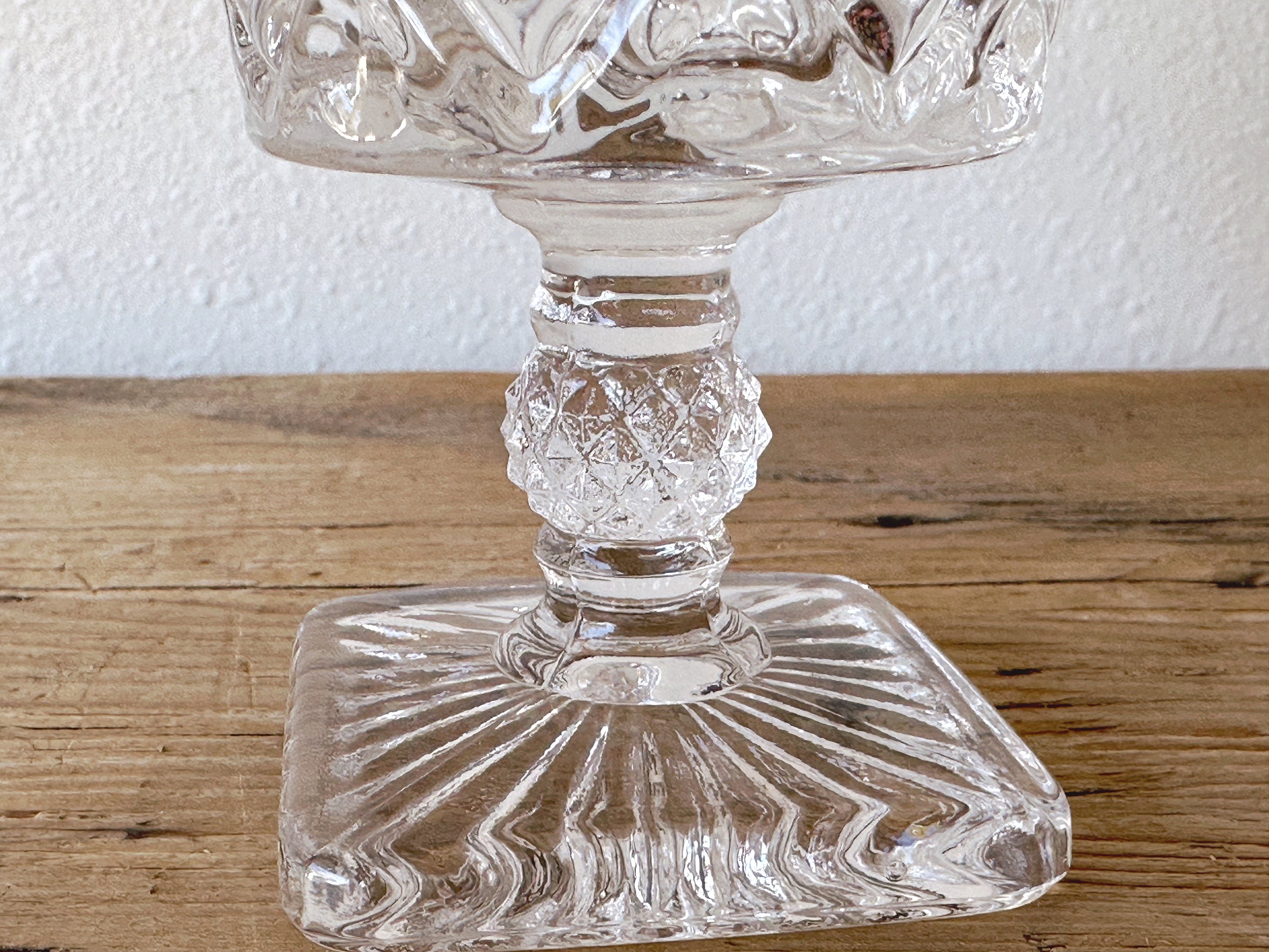 Pair of Vintage Pressed Clear Glass Wine Goblets | Mid Century Juice and Water Glasses | Glassware Barware Housewarming Gift